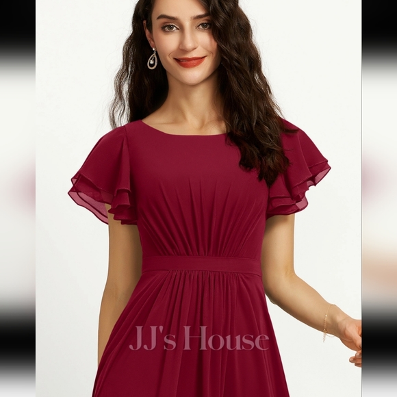 Jjs house a line floor length scoop neck  burgandy bridesmaids dress size 22 - Picture 7 of 8